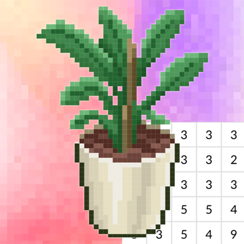 Malen nach Zahlen. Pixelraum - Vorschaubild des Farben-Puzzlespiels