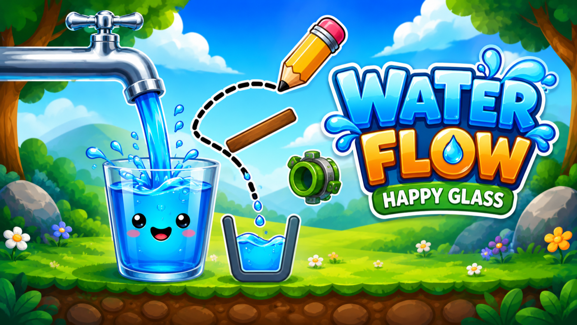 Water Flow Happy Glass
