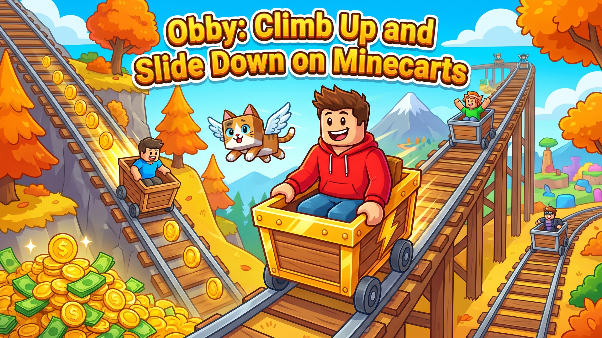 Obby: Climb Up and Slide Down on Minecarts