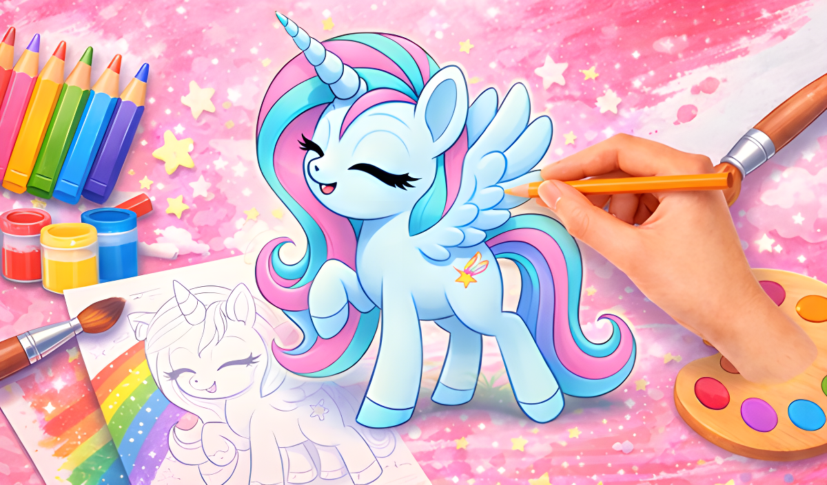 Zeichne ein Pony: ASMR Malbuch Coverbild