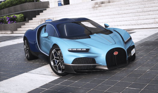 Fly on a Bugatti Turbillion in city