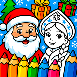 Santa Claus and Snow Maiden Coloring 2025
