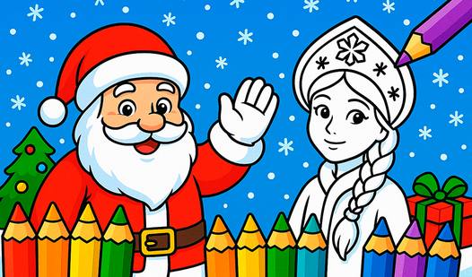 Santa Claus and Snow Maiden Coloring 2025