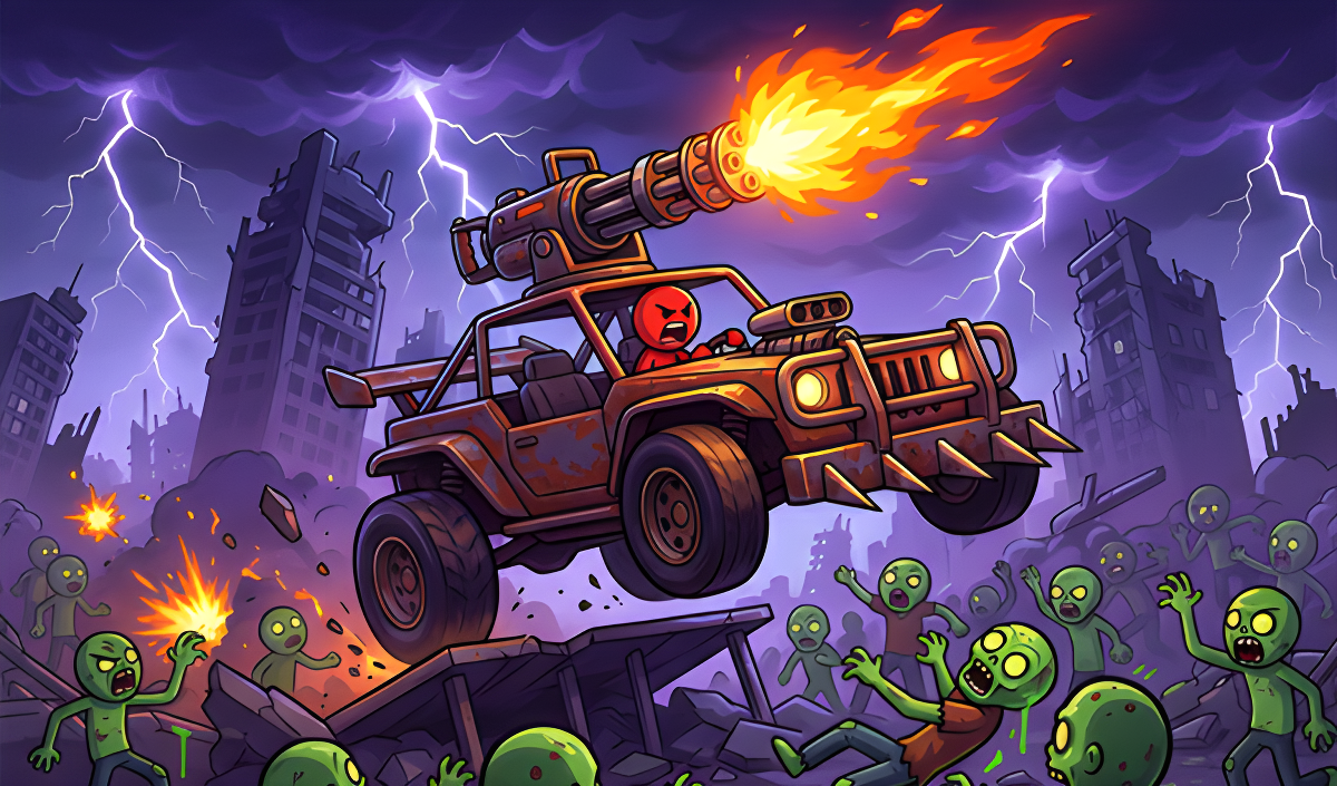 Stick vs Zombie, but in a car cover art
